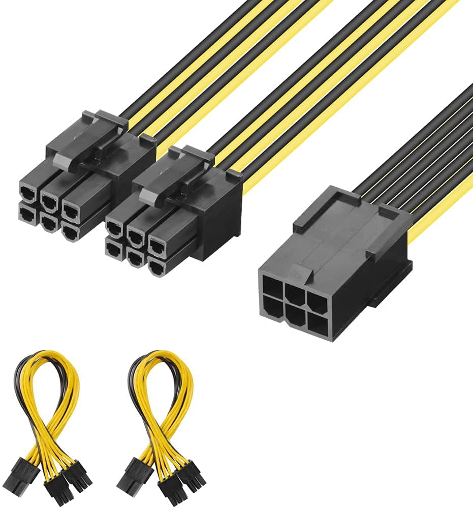 J&D PCIe Power Splitter, (2 Pack) 6 Pin Female to Dual 6 Pin Male PCI Express (PCIe) Graphic Video Card Power Splitter Cable, 8 inch