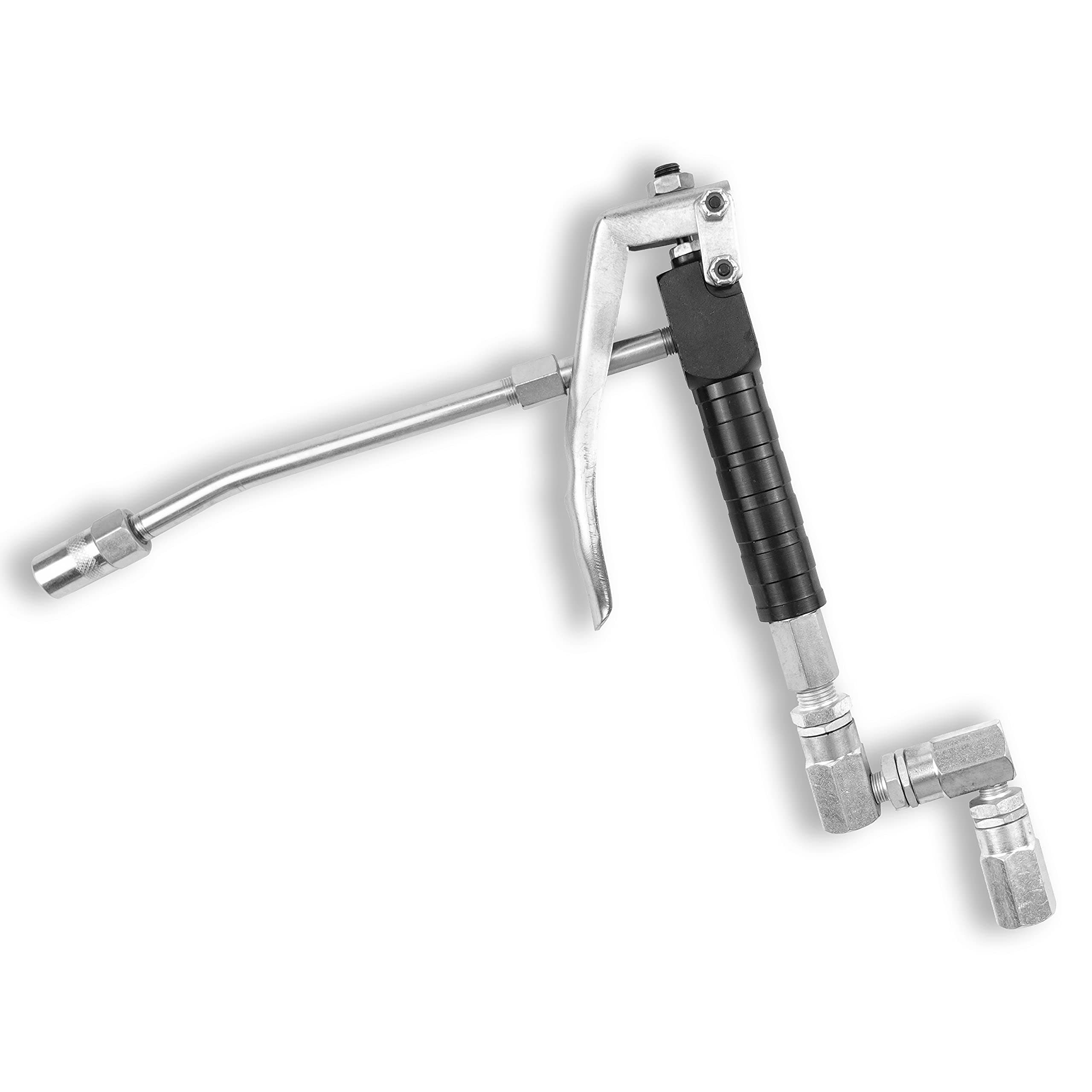 Wolflube Grease Control Handle Valve - For grease pump, Heavy duty High Pressure 7,500 PSI W.P, 1/4 inch NPT(f) inlet thread, 6 inches rigid pipe/spout with 4 jaws coupler, with 360 degree Z Swivel