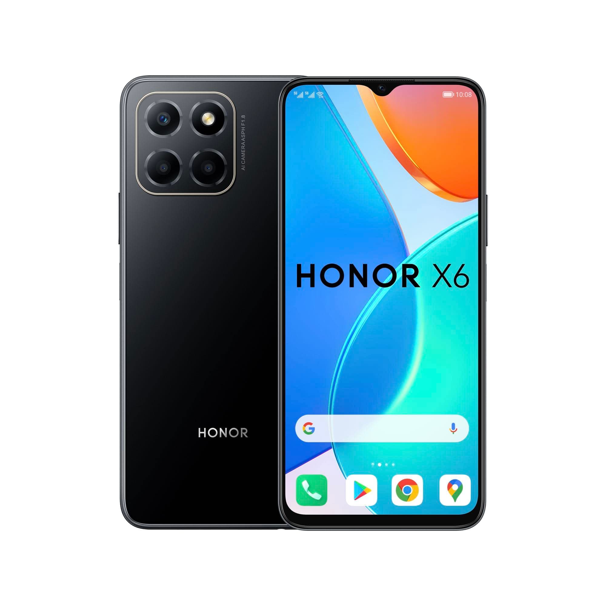 HONOR X6 Mobile Phone, 6.5 Inch Dual SIM Unlocked Smartphone, 50MP Triple Camera, 5000mAh, 4GB+64GB, Android 12（2 Year Warranty) (Renewed)