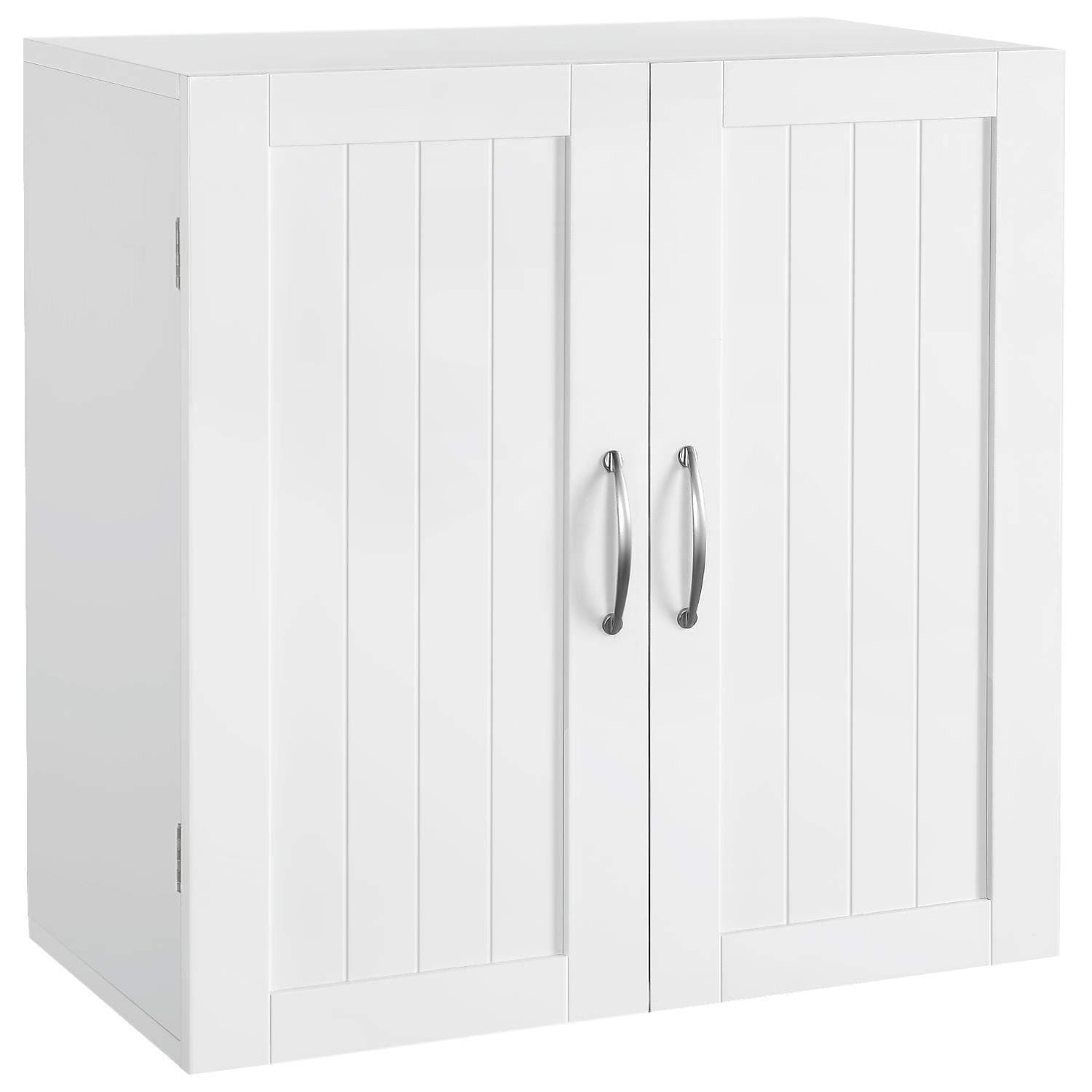 Yaheetech Wall Cabinet Kitchen Storage Cupboard Hanging Bathroom Wall Organiser Unit, Double Doors with Adjustable Shelf, 60x31x60cm, White