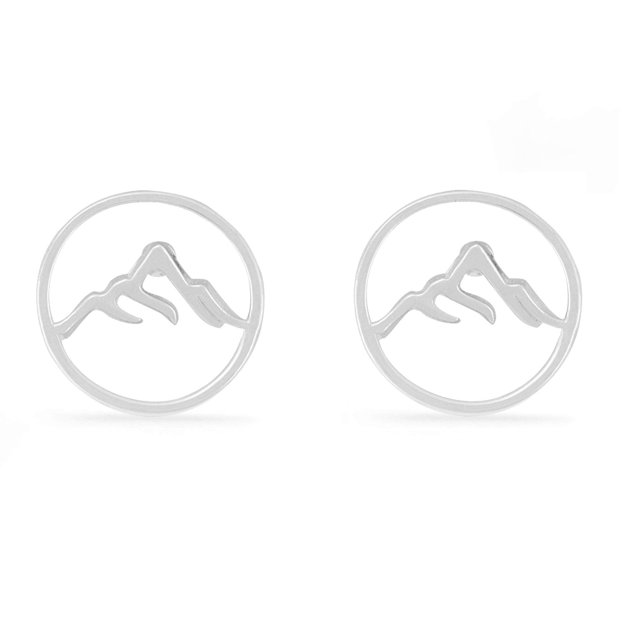 Jewelry Sterling Silver Circle Mountain Peak Stud Earrings