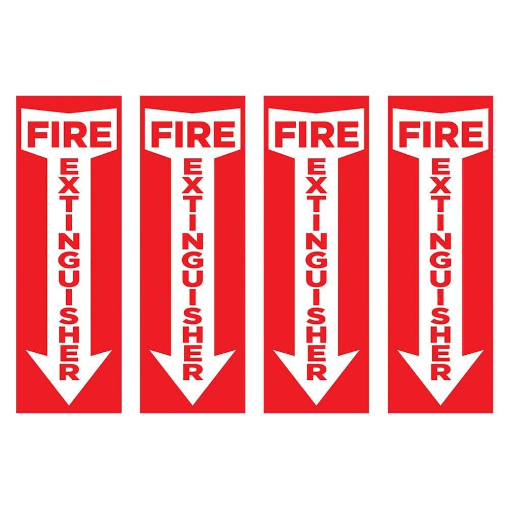 (4 Pack) Fire Extinguisher Vinyl Decal Signs Laminated 4 x 12 inch Great for Indoor and Outdoor Use UV Protected and Waterproof Easy to Install to Increase Workplace Safety!