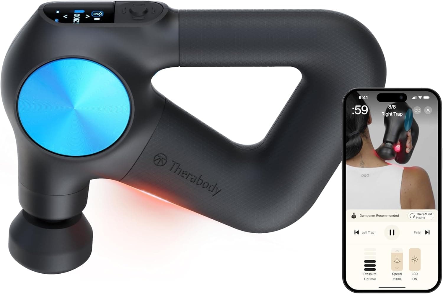 TheraGun Pro Plus 6-in-1 Deep Tissue Percussion Massage Gun - Handheld Personal Massager for Full Body Pain Relief & Muscle Tension with Biometric Breathwork, Vibration & Heated Attachments