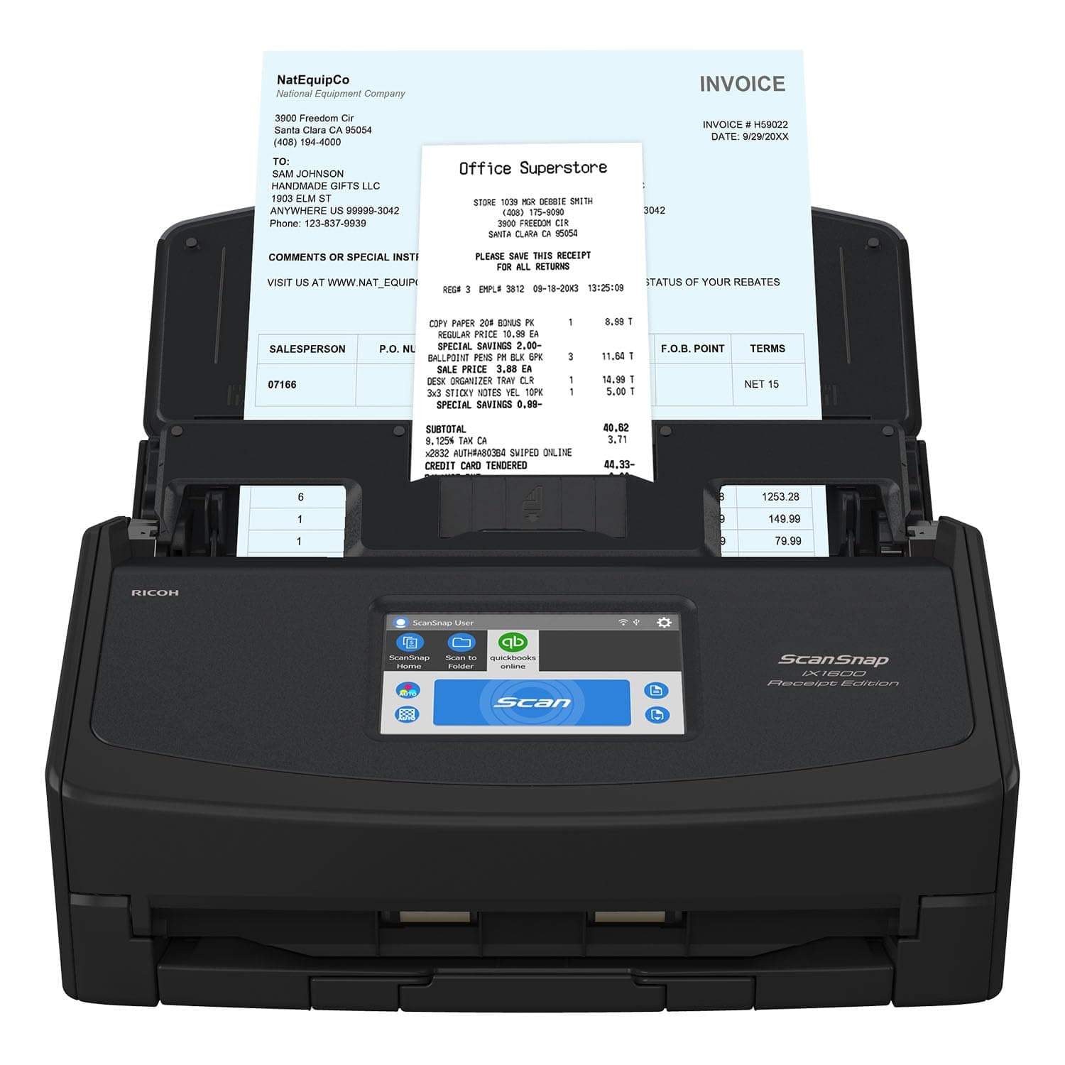 ScanSnap iX1600 Receipt Edition Color Duplex Invoice Document Scanner for Mac and PC Works with QuickBooks Online, Black