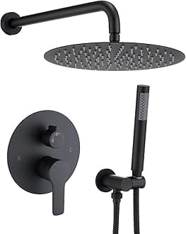 Iriber Matte black Shower System Wall Mounted Shower Faucet Mixer Set with 12 Inches Rain Shower head and Handheld, Bathroom Shower Trim Kit Contain Pressure Balance Valve