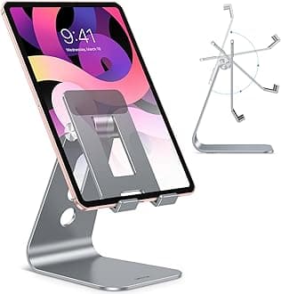 OMOTON Adjustable Tablet Stand for Desk, Upgraded Longer Arms for Greater Stability, T2 Tablet Holder with Hollow Design for Bigger Sized Phones and Tablets Such as iPad Pro/Air/Mini, Grey