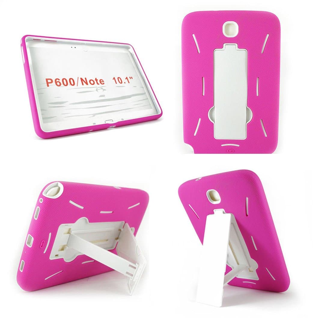 2014 Edition Samsung Galaxy Note 10.1 10.1" P600 Heavy Duty Hybrid Case Protective Air Cushion Horizontal & Vertical Kickstand Tablet Case Cover for Samsung Galaxy Note 10.1 inches (Pink/White)