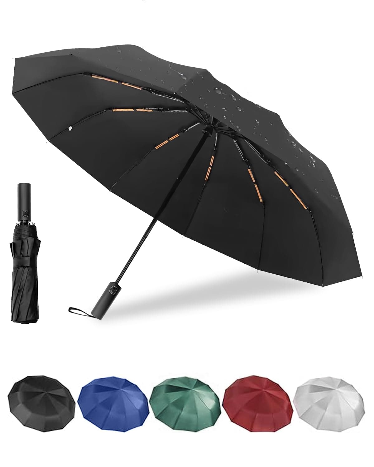 LulizarFolding Umbrella, 2024 Upgraded Strong 24 Ribs Compact Windproof Automatic Umbrellas, Windproof Travel Umbrellas for Rain - Easy Auto Open Close, Durable & Portable Umbrella for Travel