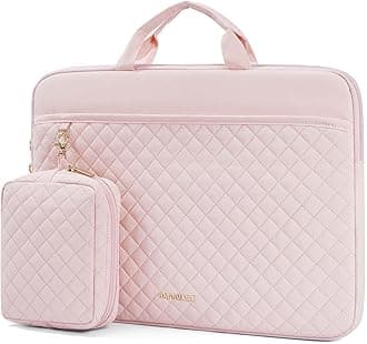 BAGSMART 13-14 inch Laptop Bag with Accessories Bag, Puffy Padded Laptop Case Sleeve with Handle, Macbook Case Fitted with Macbook Air/Pro 13.3 inch, Laptop Briefcase Fitted with Dell, HP, Lenovo,pink