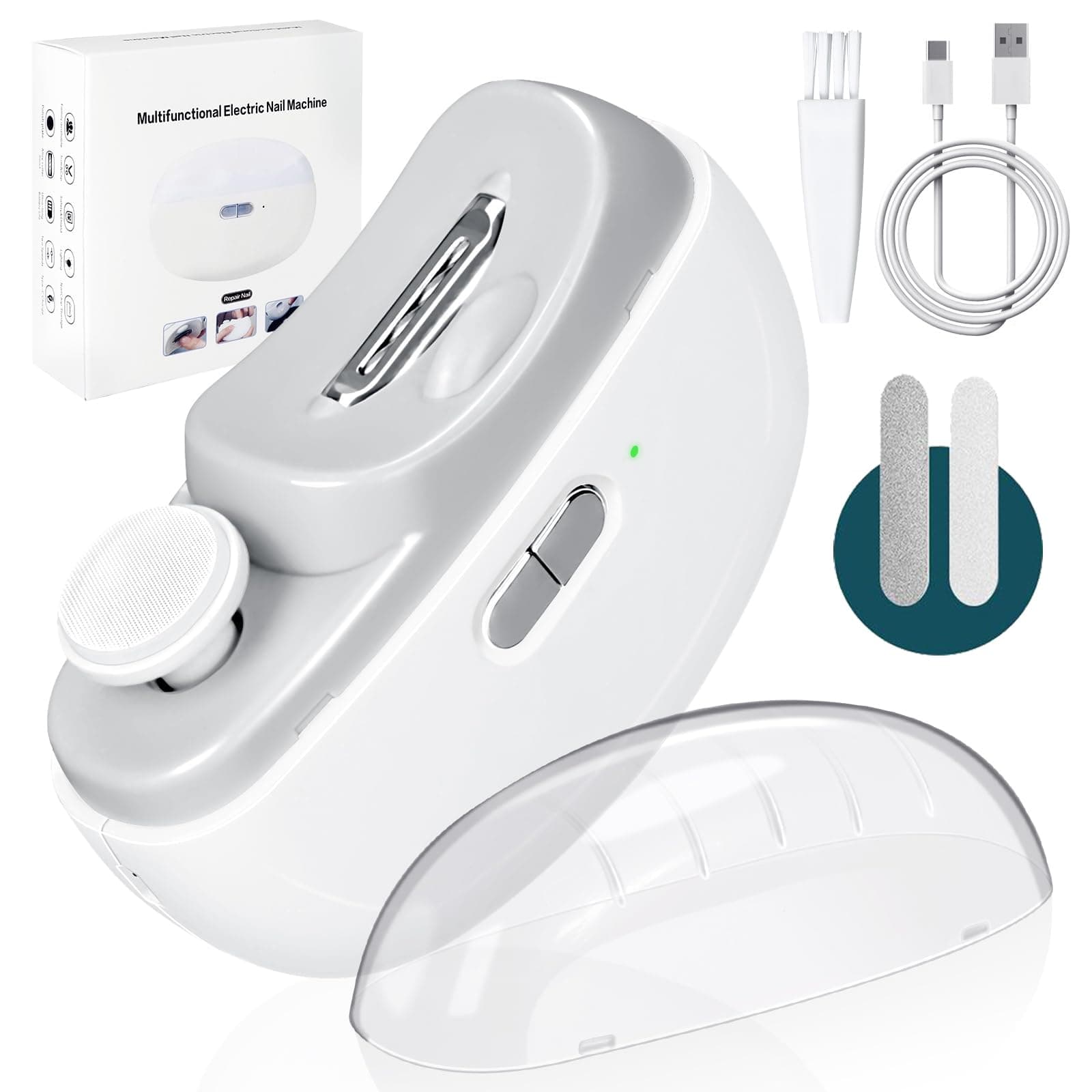 Earrie Multifunctional Electric Nail Machine, Rechargeable with LED Light&2pc finger grinder