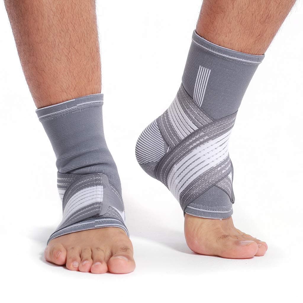 Neotech CareAnkle Brace Support - Elastic & Breathable Fabric - Adjustable Compression Strap - For Men, Women, Youth - Left or Right Foot (Grey Colour, Size L, 1 Pair)