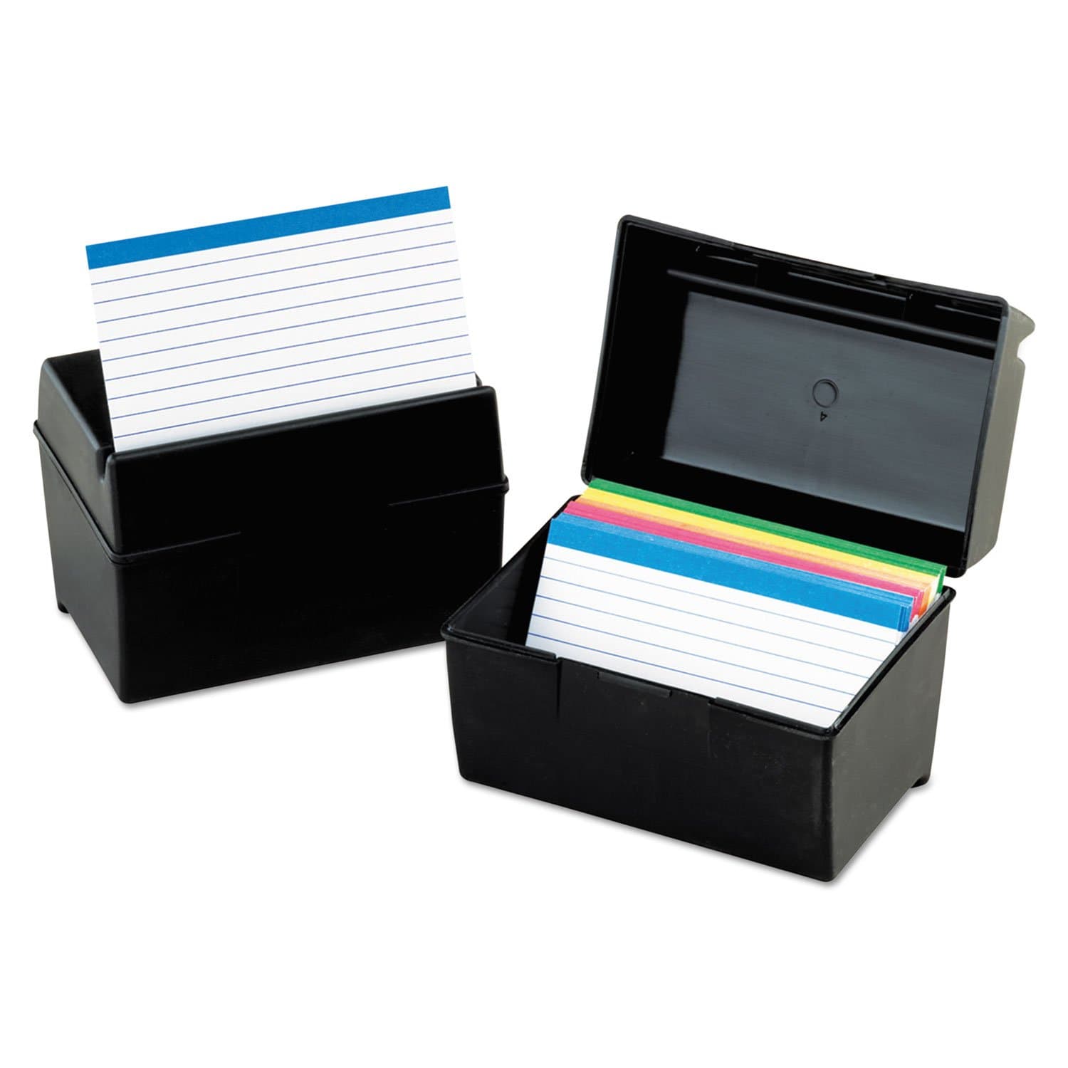 01351 Plastic Index Card Flip Top File Box Holds 300 3 x 5 Cards, Matte Black (1 EA)