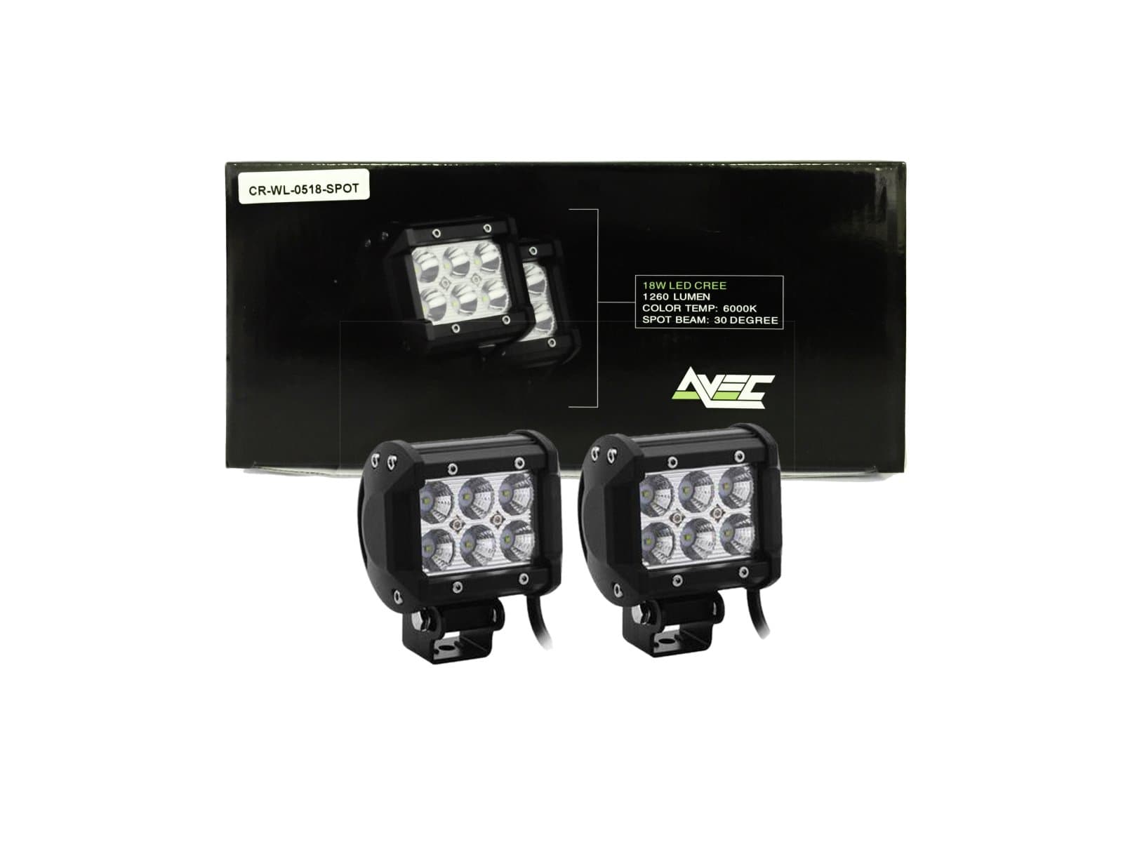 2x Avec OFF ROAD 18w Cree Spot light led work light bars pods bottom mount