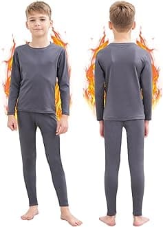 HEROBIKER Thermal Underwear Boys Ultra Soft Fleece Lined Kids Thermals Long Johns Top Bottom Warm Set for Winter Skiing