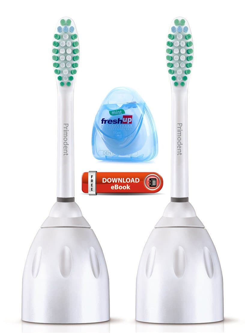 2 Pack Primodent Premium Sonicare Replacement Heads for Philips Sonicare HX7022 E-Series Standard, Advance, CleanCare, Elite, Essence, and Xtreme Brush Handles Plus FREE Floss Plus FREE E-book