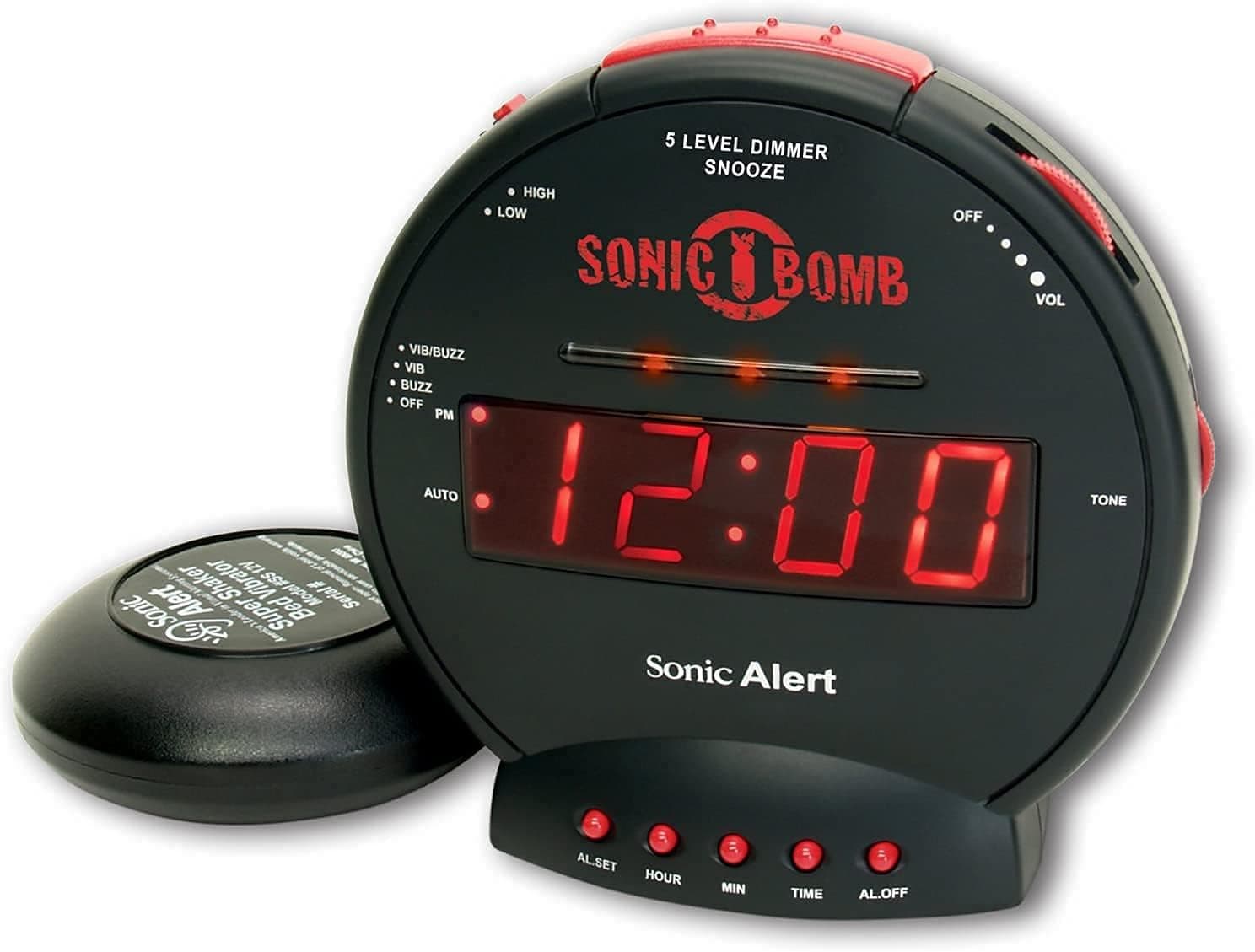 - Sonic Bomb Dual Extra Loud Alarm Clock with Bed Shaker, Black | Sonic Alert Vibrating Alarm Clock Heavy Sleepers, Battery Backup | Wake with a Shake