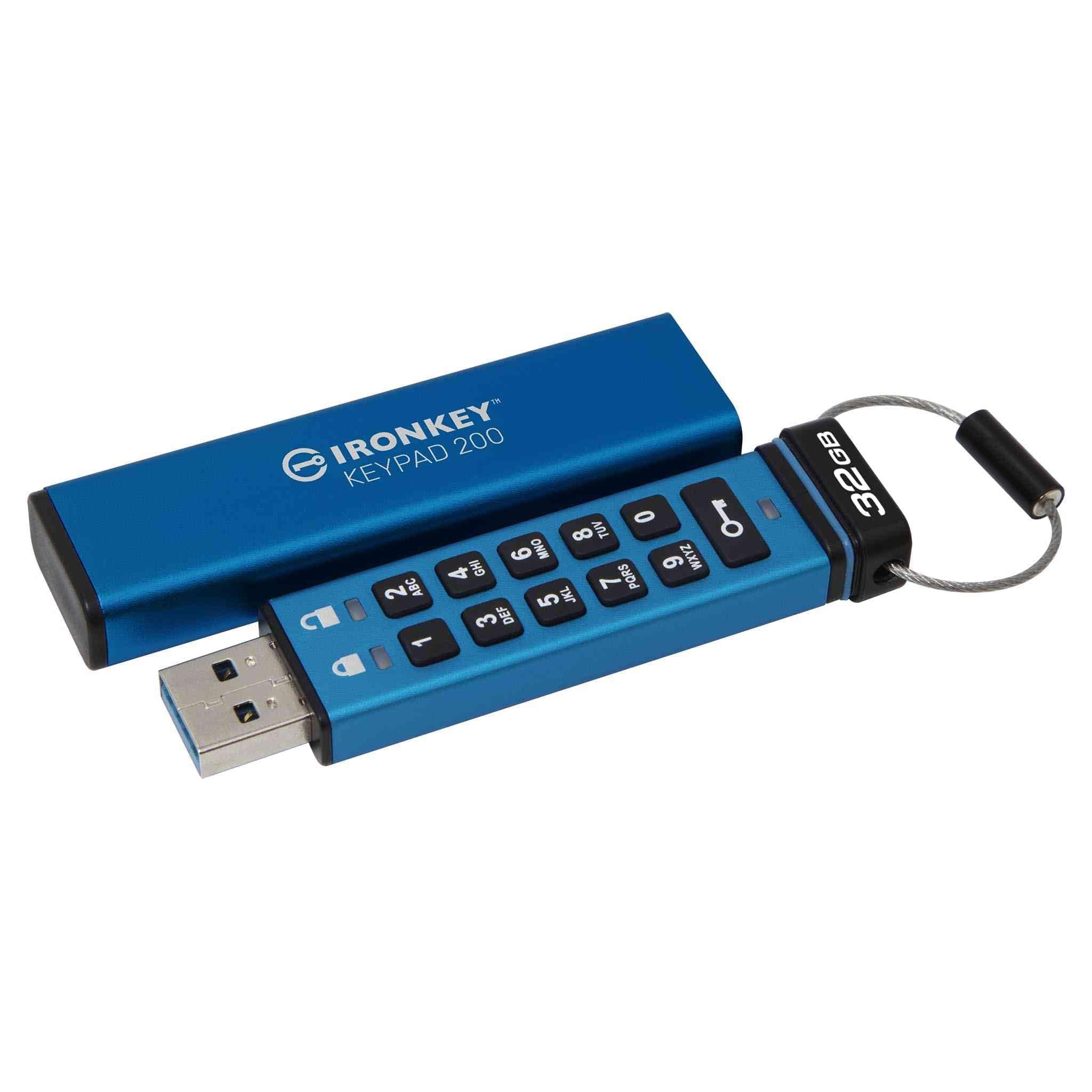 Ironkey Keypad 200 32GB Encrypted USB | Alphanumeric Keypad | Multi-Pin Access | XTS-AES 256-bit | FIPS 140-3 Level 3 Certified | Brute Force & BadUSB Protection | IKKP200/32GB,Blue
