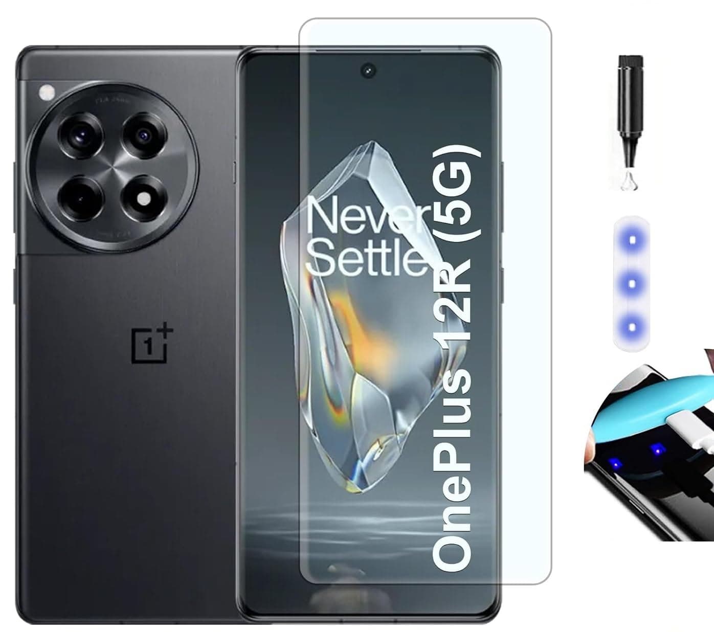 NISHTECH Advanced Hd+ Curved Uv Tempered Glass Screen Protector Designed For Oneplus 12R 5G Smartphone || Full Screen Coverage With Easy Installation Kit (Anti-Scratch)