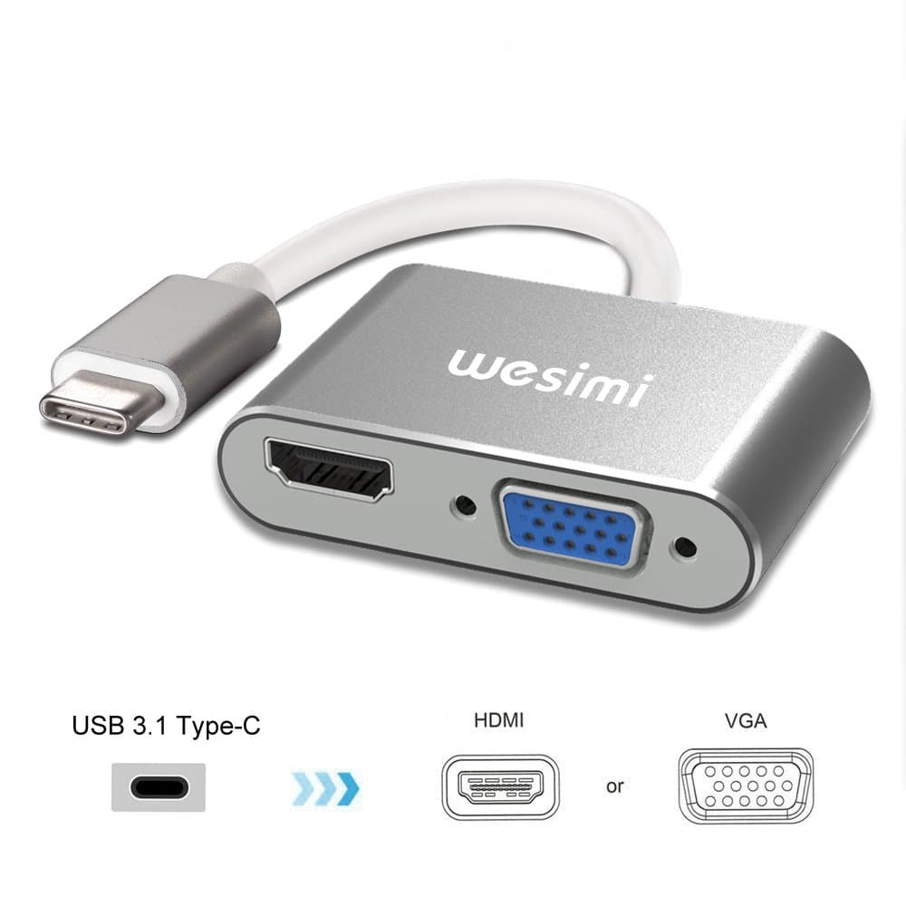 wesimi USB C to HDMI VGA Adapter ，USB 3.1 Type C (USB C) To VGA HDMI UHD Converter Adapter With Aluminium Case For Macbook/Chromebook Pixel, Plug And Play