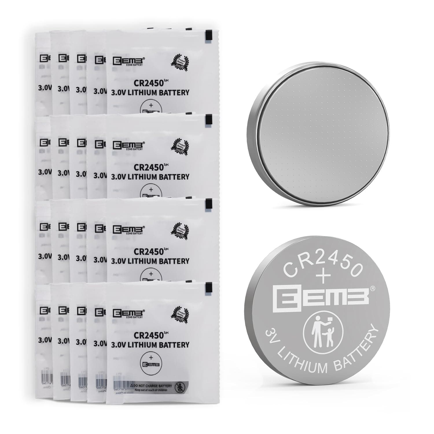 EEMB 20 PACK 2450 CR2450 Coin Button Cell 3V 3 Volt Lithium Batteries Battery Child Resistance Safety Package