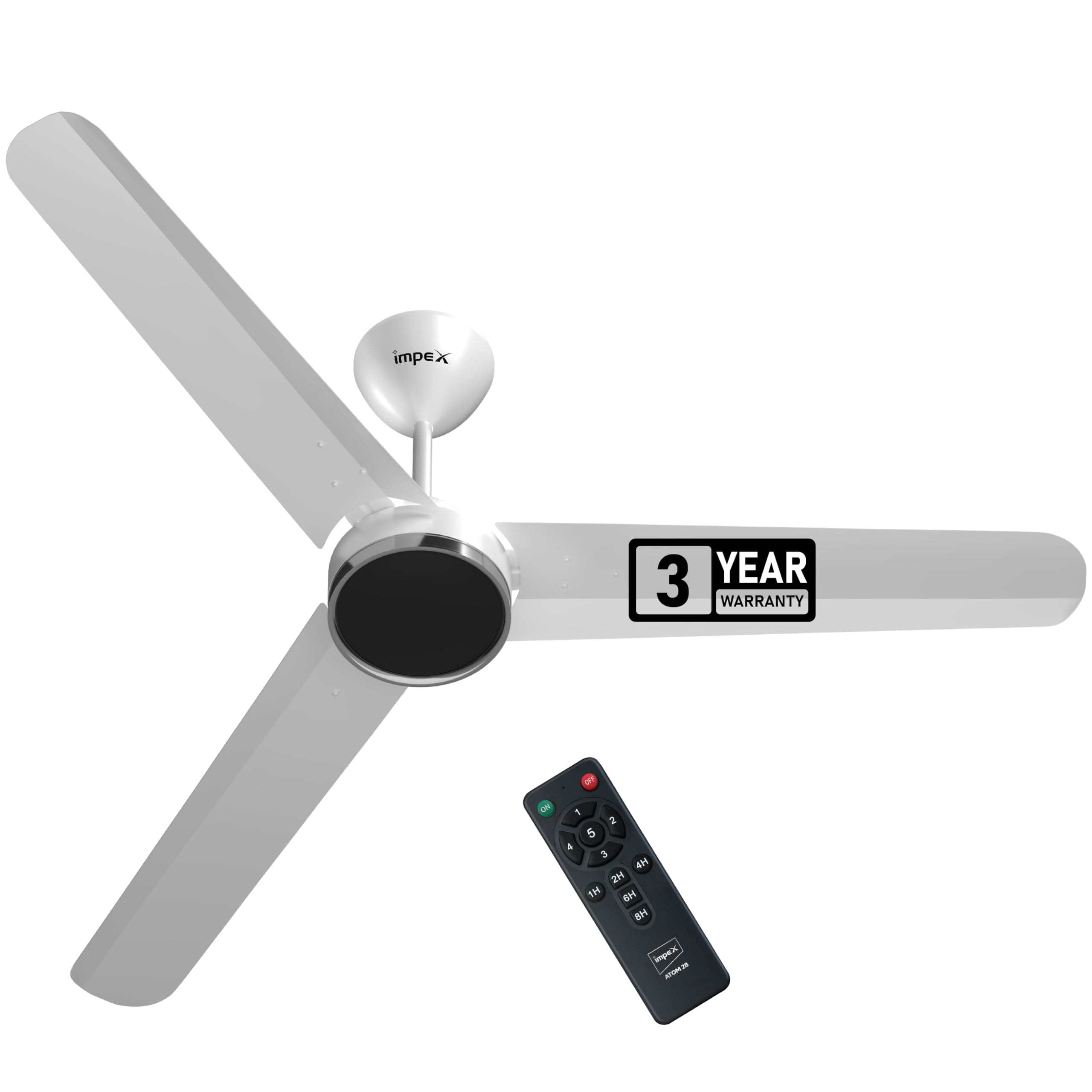 Impex 1200 mm BLDC Ceiling Fan with Remote Control | 5 star Rated Energy Efficient Ceiling Fan | High Air Delivery with 380 RPM, Aluminium Body | Upto 65% Energy Saving | 3 Year Warranty | Matte White