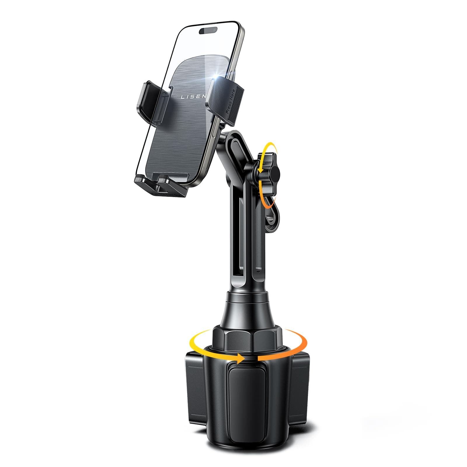 LISEN Upgraded Version Cup Holder Phone Holder 360° Adjustable Long Neck Car Phone Mount Golf Cart Phone Holder, Truck Jeep Accessories for iPhone 17 Air Pro Samsung Google and All 4-7'' Phone