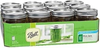Ball* Wide Mouth Pint 16 Ounce Glass Mason Jar with Lids and Bands, 12 Count, transparent, THUSHK400, 16-Ounce Glass wd 12 ct