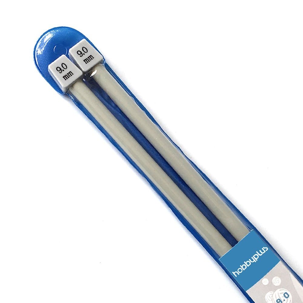 Aluminium Knitting Needles, Single Pointed Set. 35cm(14") Long (One Pair: 9.0mm)
