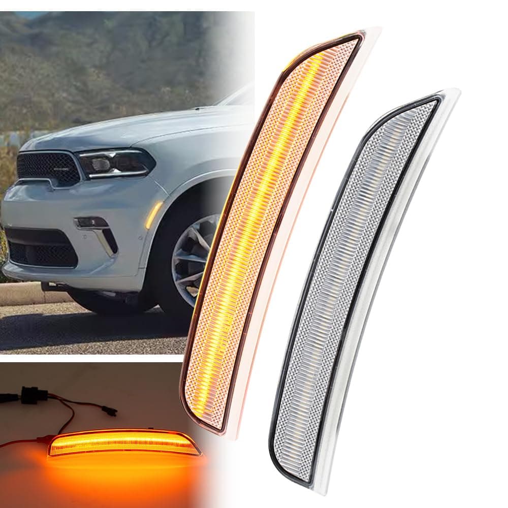 NJSBYL LED Durango Lamp Side Marker Compatible with 2021 2022 2023 2024 D0dge Durango Front Bumper Indicator Reflector Side Signal Clearance Lamp, Clear Lens, 2PCS Amber Led
