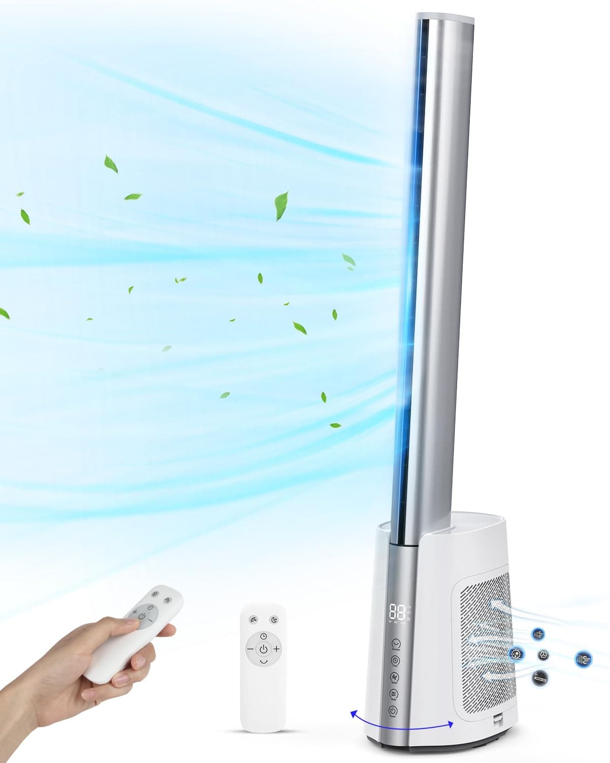 Gimify40'' Bladeless Tower Fan for Home with Remote Control, Quiet 120° Oscillating Fan with 3 Modes 12 Wind Speeds,12H Timer, Standing Fan with HEPA Filter 99.97% Smoke Dust for Bedroom Office