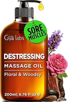 Gya Labs Destressing Massage Oil - 6.76 Fl Oz - Targets Tension for Spa-Like Massages, Lavender Massage Oil for Skin - Premium Ingredients, Non-GMO and Cruelty-Free