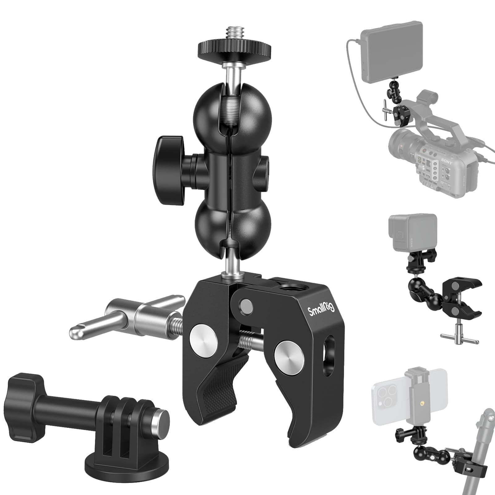 SMALLRIG Upgrade Camera Mount Clamp, Double Ball Head Magic Arm with Clamp, S...