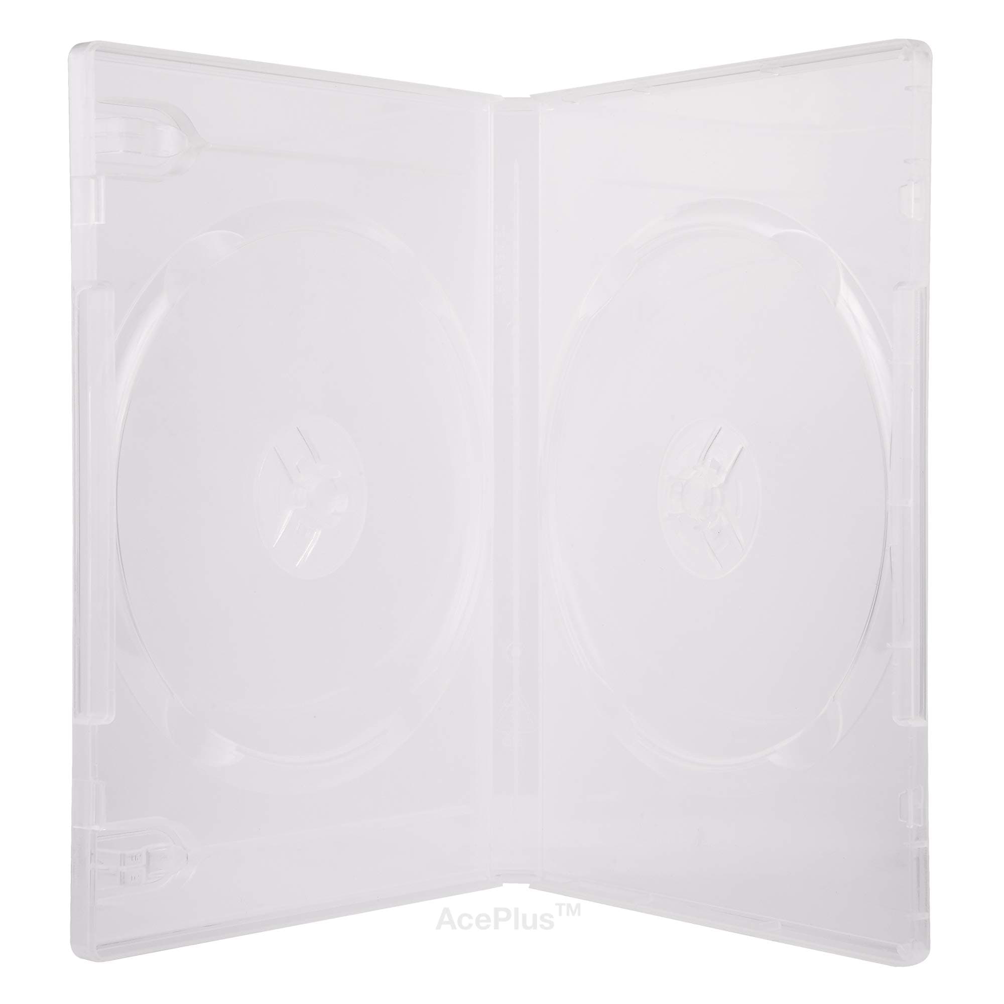 10 Super Clear Double 2-Disc DVD Cases in 14mm Standard Thickness with Clear Wraparound Sleeve (10-Pack)