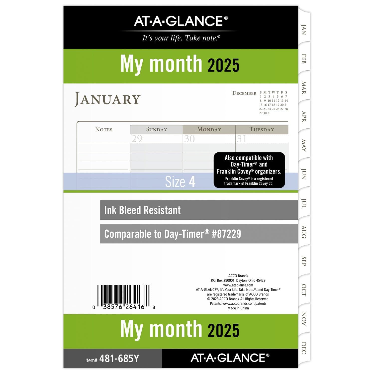 AT-A-GLANCE 2025 Planner Refill, Monthly, 5-1/2" x 8-1/2", Desk Size, Loose-Leaf, Ruled Blocks (481-685Y-25)
