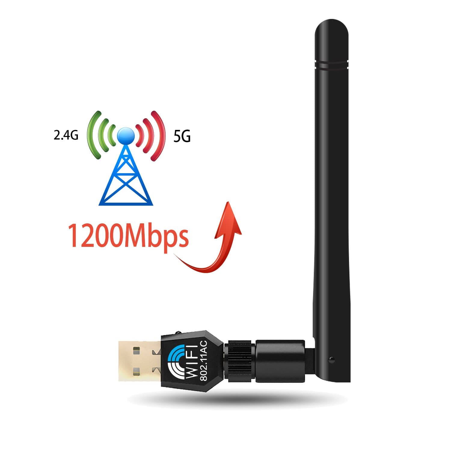 1200Mbps USB WiFi Adapter Wireless USB Adapter Dual Band 2.4G & 5G 300 M + 867 M) 802.11 ac Wireless Adapter for Desktop Laptop PC, support Win10/8.1/8/7/XP Mac OS 10.4 10.12 Linux (Kernel 2.6x 4.1)