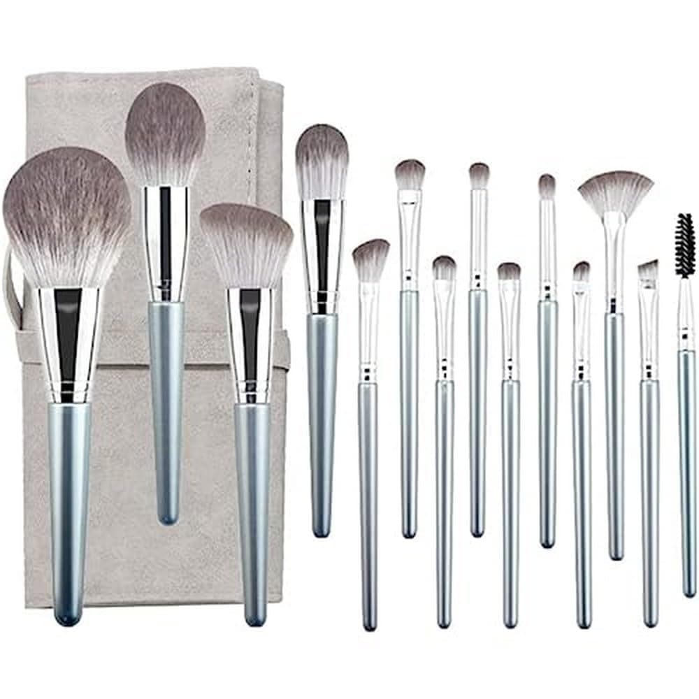 Makeup Brushes 14 Pcs Soft Bristles Make Up Lip Powder Eyeliner Eyeshadow Foundation Brush Kit Essentials Makeup Brush Set INEEDU with Grey Case