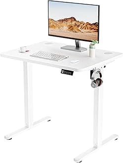 Electric Height Adjustable Standing Desk 80x60cm, Sit Stand Desk with Splicing Top for Home Office (White Frame + White Desktop)