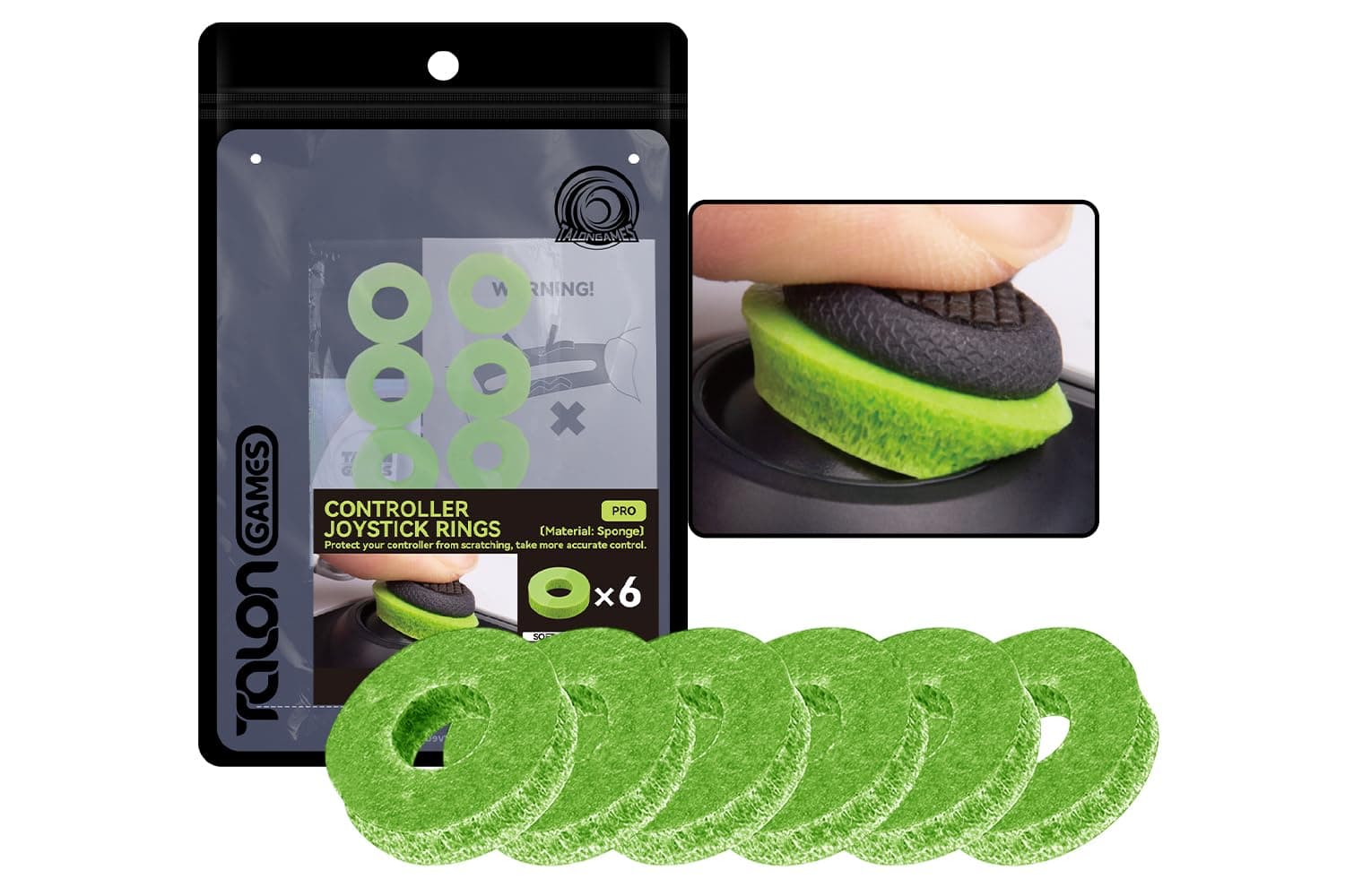 TALONGAMES Joystick Precision Rings, Aim Assist Target Motion Control Compatible with PS4, PS5, Xbox Series X/S, Xbox One, Xbox 360, Switch Pro and Scuf Controller (Green - Soft - 4H)