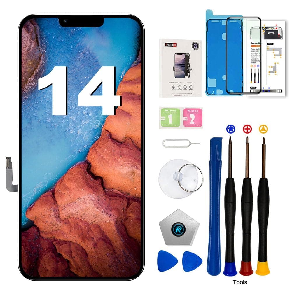 EFAITHFIX for iPhone 14 Screen Replacement 6.1 Inch LCD Screen 3D Touch Display Full HD Digitizer Frame Assembly (A2649 A2881 A2882 A2883 A2884) with Repair Tools Screen Protector Waterproof Adhesive