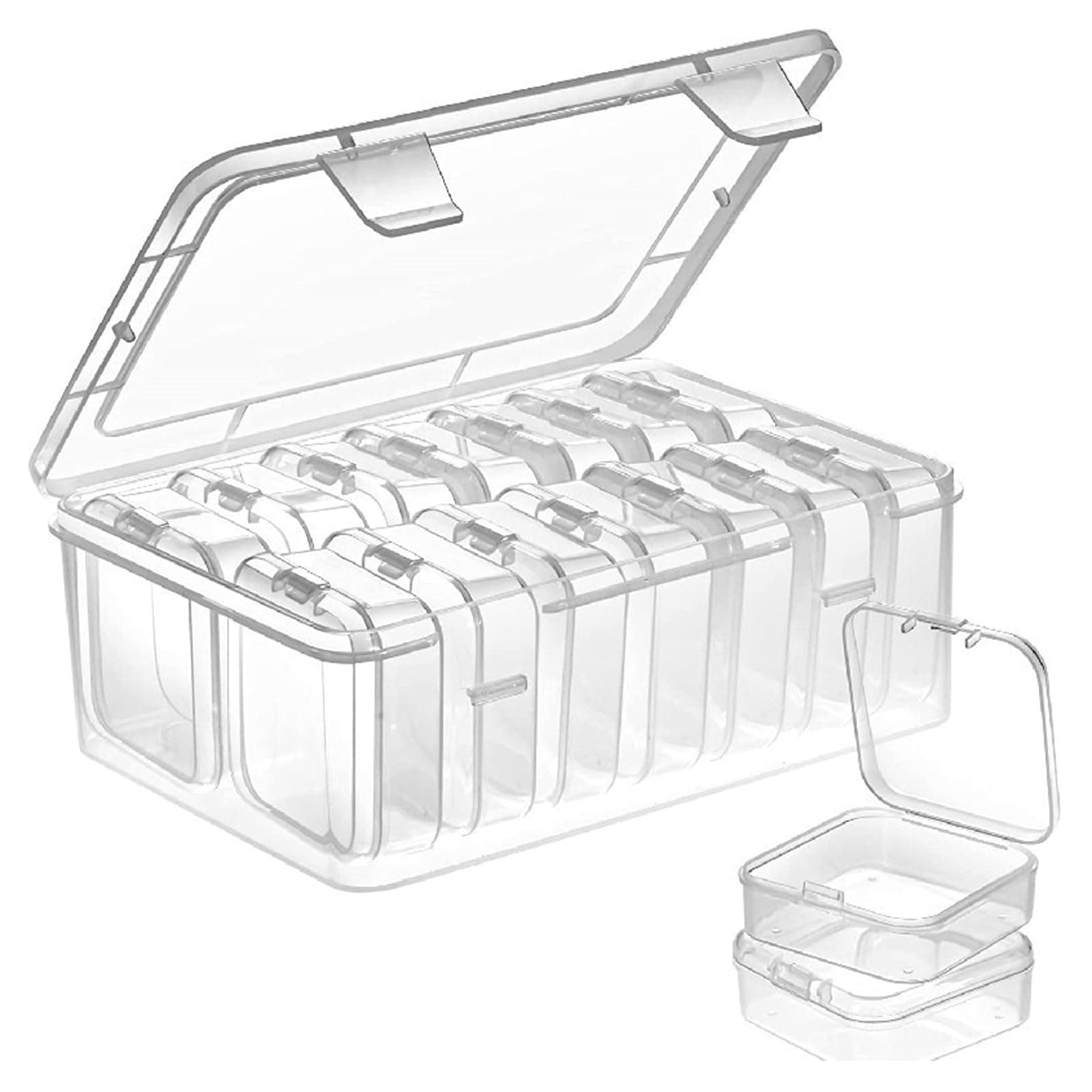 COOLBABY 14 Pieces Small Clear Plastic Beads Storage Container Organizer Transparent Boxes with Hinged Lid for Storage of Small Items, Jewelry, Diamonds, DIY Art Craft Accessory