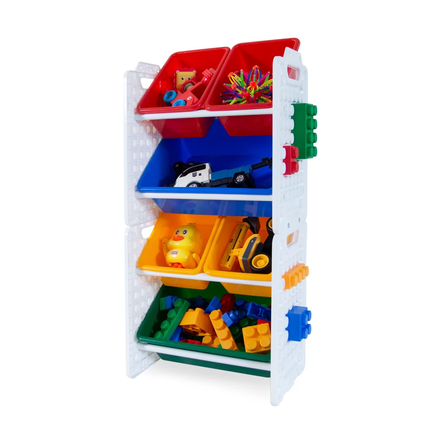 UNiPLAYToy Organizer with 6 Removable Storage Bins, Multi-Bin Organizer for Books, Building Blocks, School Materials, Toys with Baseplate Board Frame (Primary)