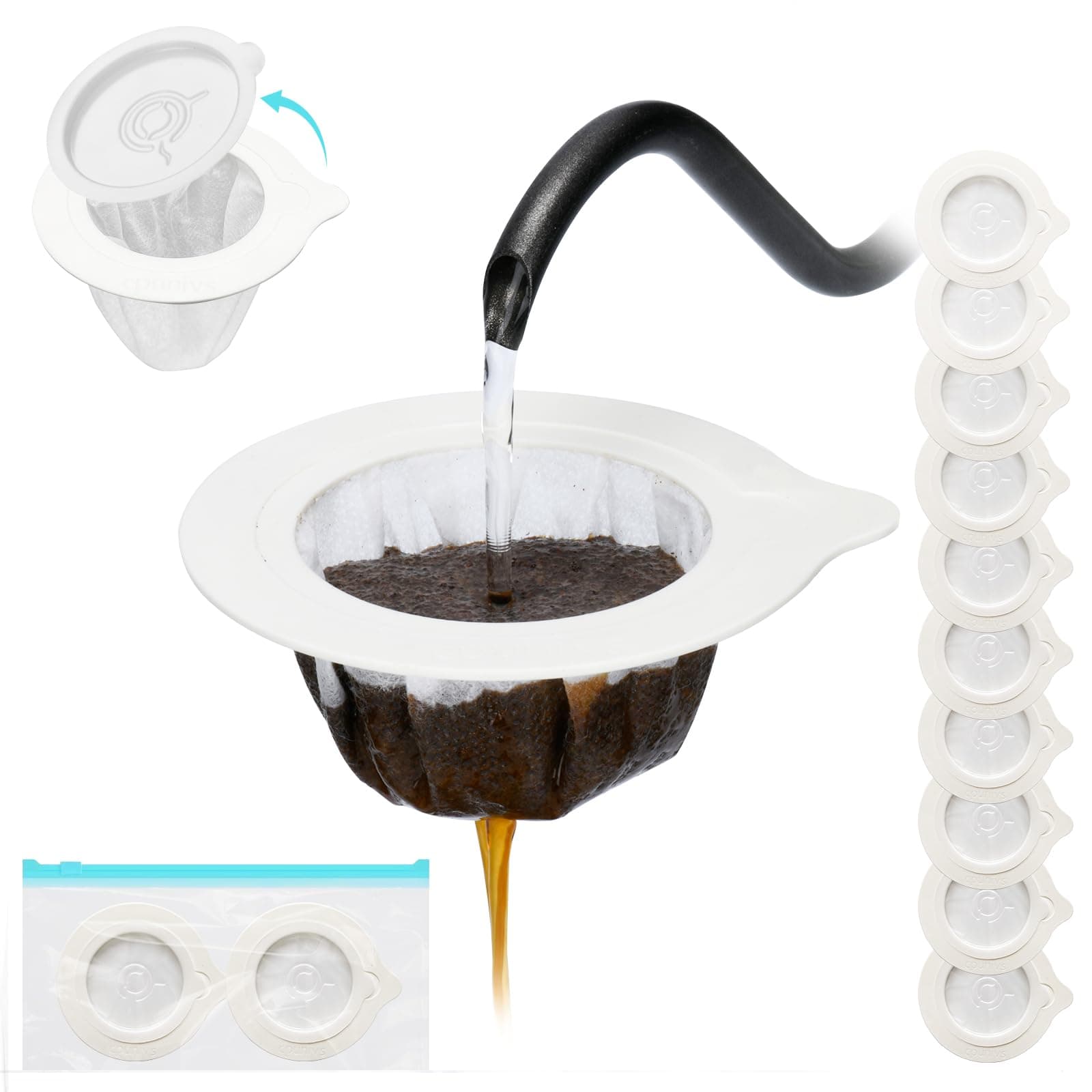 Portable Pour Over Coffee Dripper Reusable Coffee Filter Pour Over Coffee Maker for Camping Coffee, Travel Coffee Maker Single Serve Drip Coffee Filters (10, white)