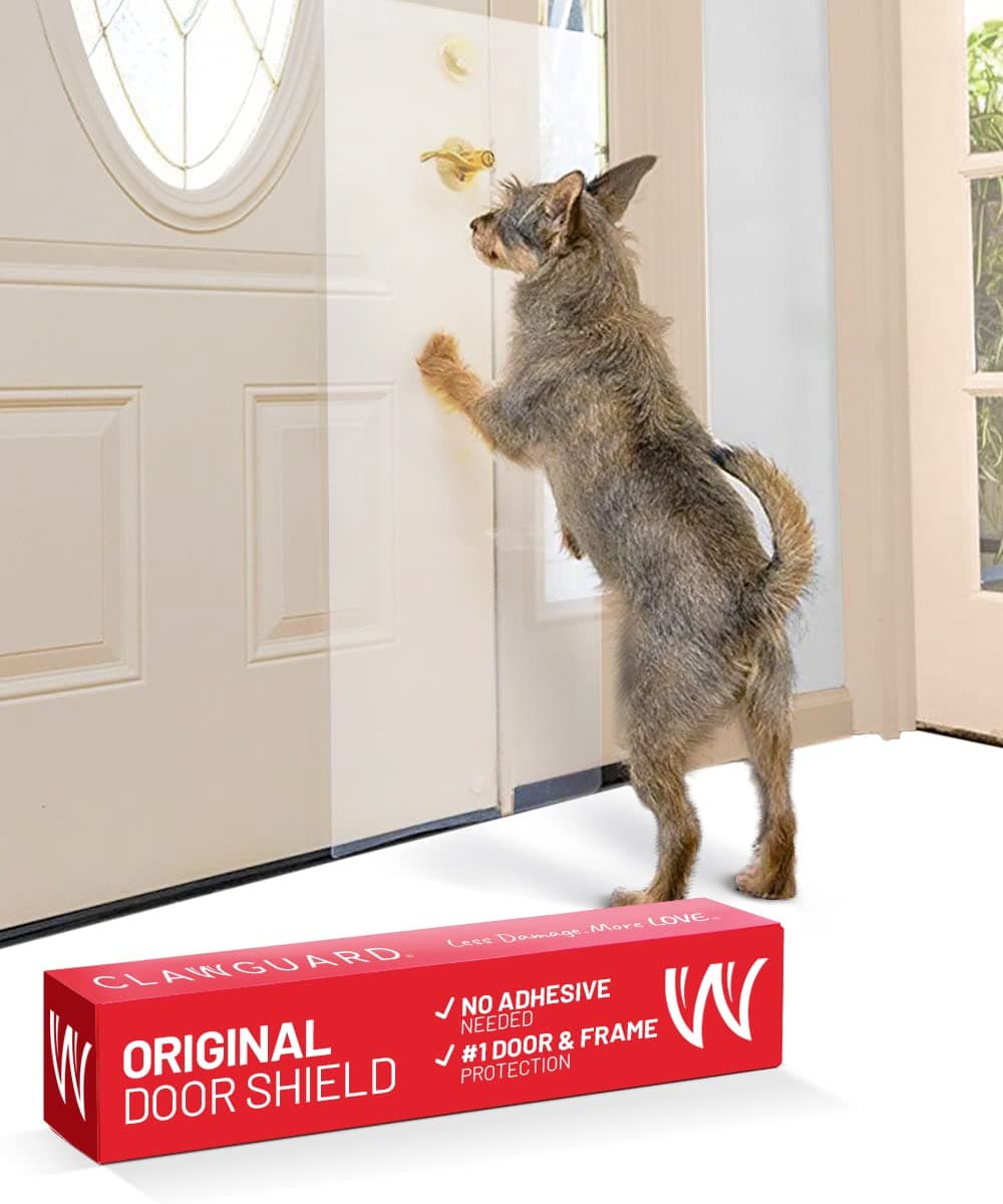 CLAWGUARD Original Door Scratch Shield – 18x43 in. Door Scratch Protector Dog & Cat – Clear Door Frame & Wall Guard – Cat Scratch Protectors for Furniture