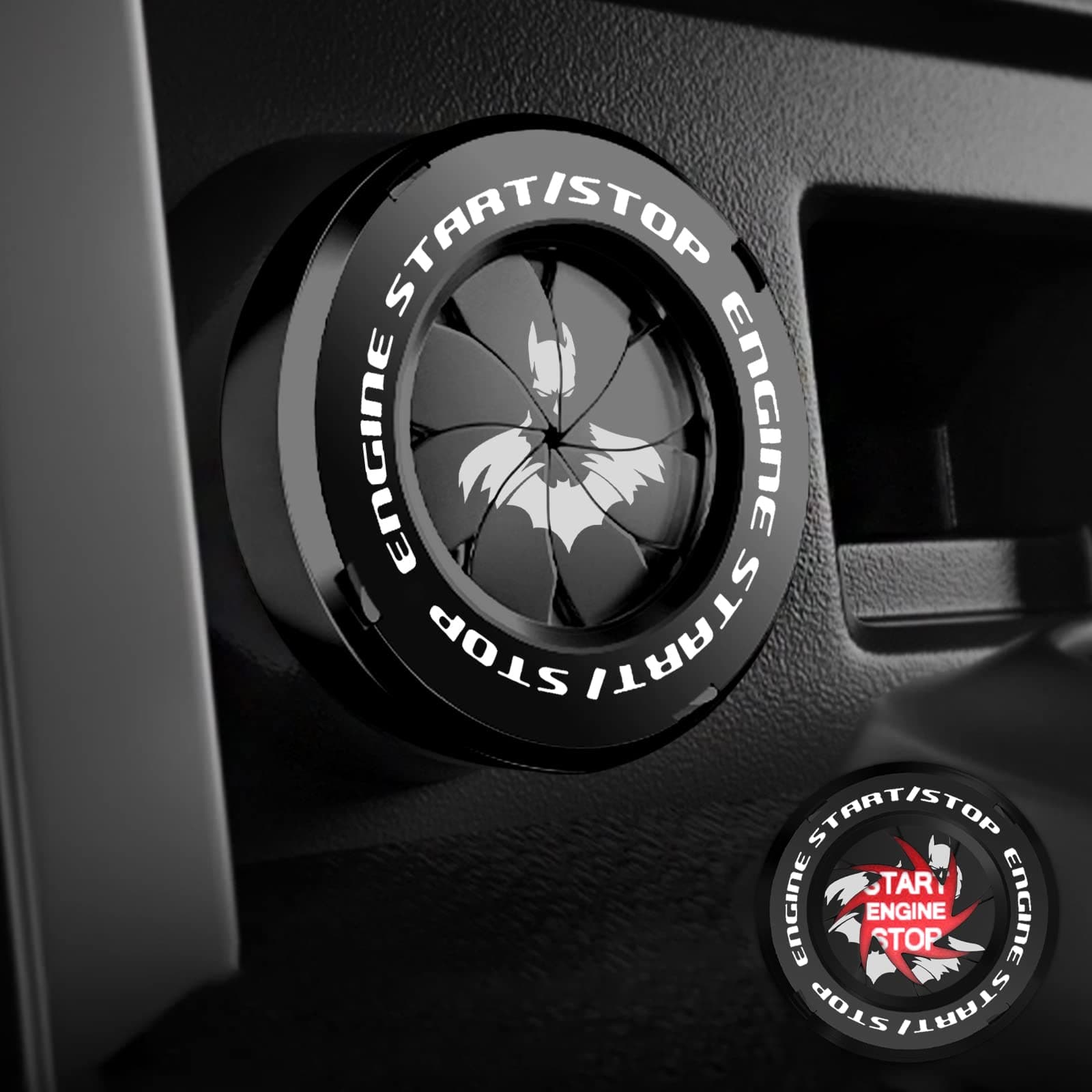 Rotary Push Start Button Cover, Bat Man Car Accessories Engine Start Stop Button Cover, Car Stickers Interior Decor, Motorcycle Ignition Key Switch Cover, Black