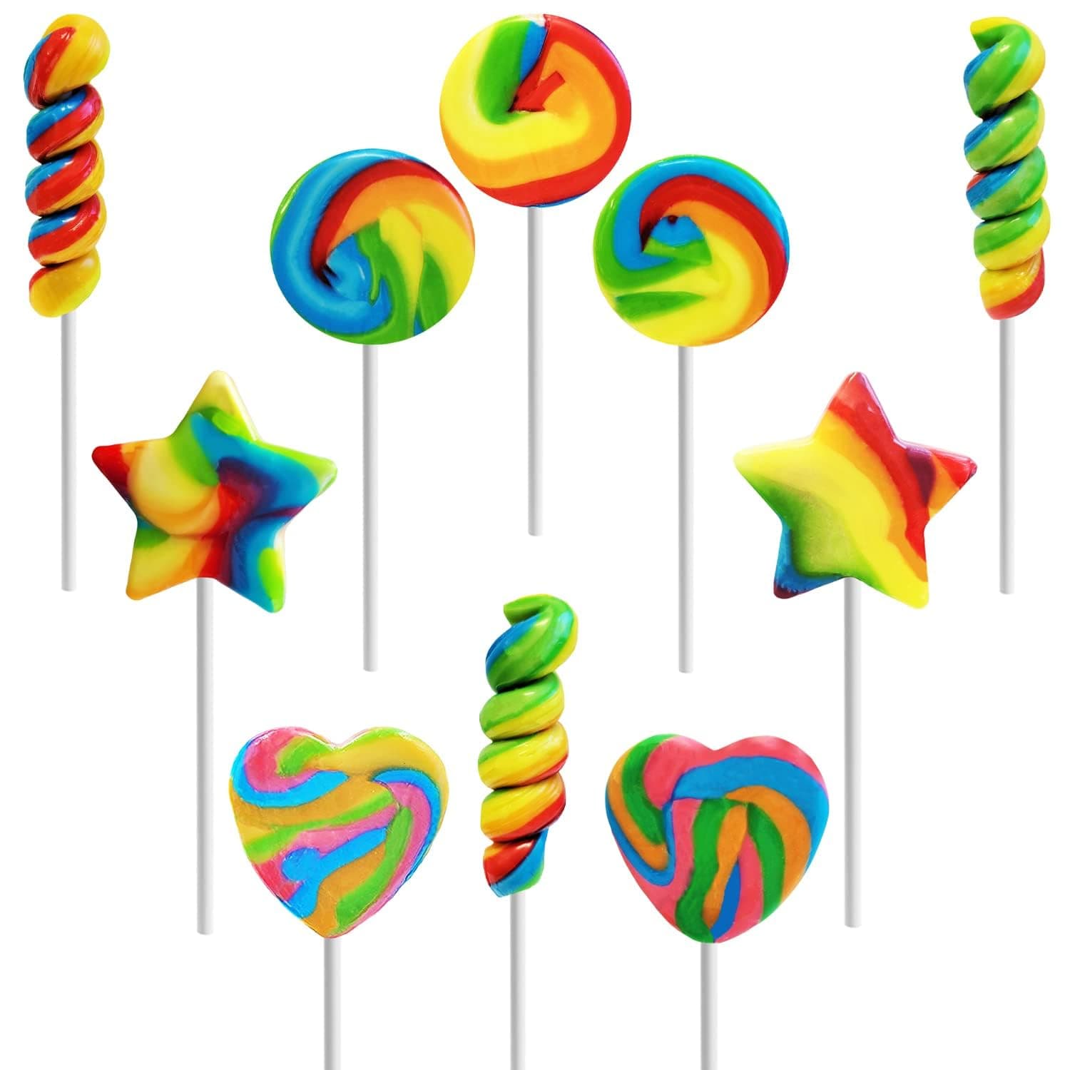 100-Pack Assorted Mini Rainbow Swirl Lollipops and Rings,Assorted Flavors, Great for Birthday Parties, Events, and Goody Bag Fillers, Party Favors, Individually Wrapped Sucker