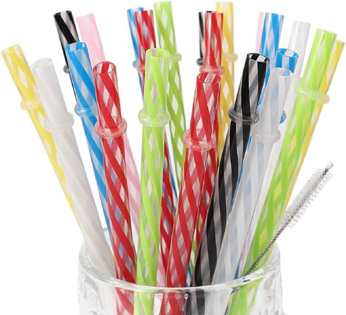 25 Pieces Reusable Plastic Stirrer Straws. 9 Inch Long Drinking Transparent Straws Fit for 12-20oz Mason Jar, Yeti Tumbler, Cleaning Brush Included