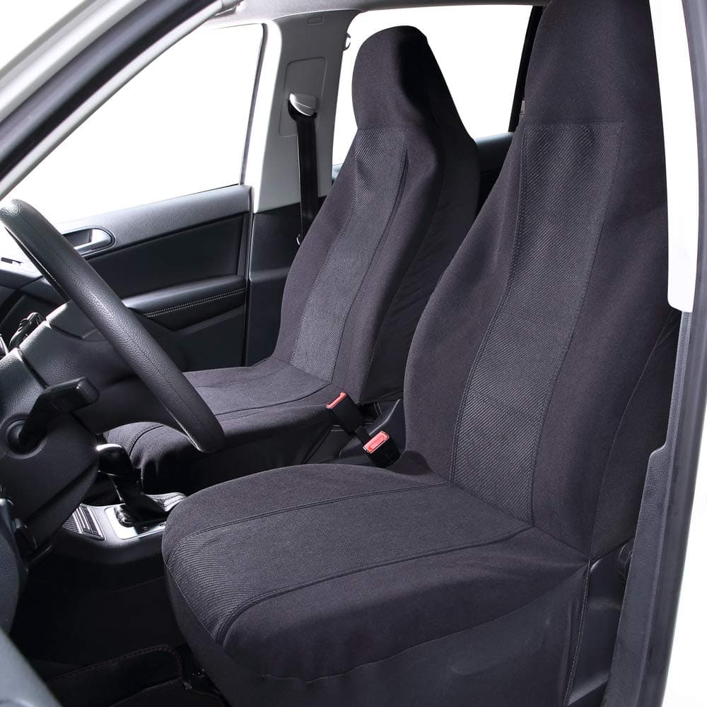 MAXTUF Car Seat Cover Set, 2PCS Front Seat Protector 3mm Breathable Sponge Inside and Compatible Airbag for Most High-back Seats Vehicle Truck SUVs Sedans Van, Black and Grey