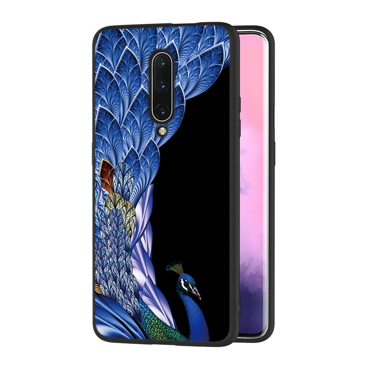 ZhuoFan Oneplus 7 Pro Case, Phone Case Silicone Black with Pattern Ultra Slim Shockproof Soft Gel TPU Back Cover Bumper Skin Cases for One Plus 7Pro Smartphone, Peacock