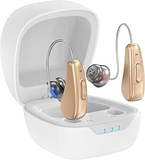 Hearing Aids for Seniors with 5 Volume Levels, Rechargeable, Noise Cancelling, Simple Operation, White