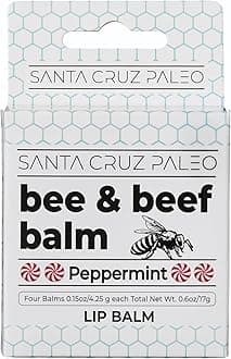 Santa Cruz Paleo Grass Fed Beef Tallow & Beeswax Peppermint Lip Balm, 1 Pack, Beef Tallow for Skin Care Moisturizer, Hypoallergenic for Sensitive Skin, Long Lasting & Vitamin Rich, Peppermint